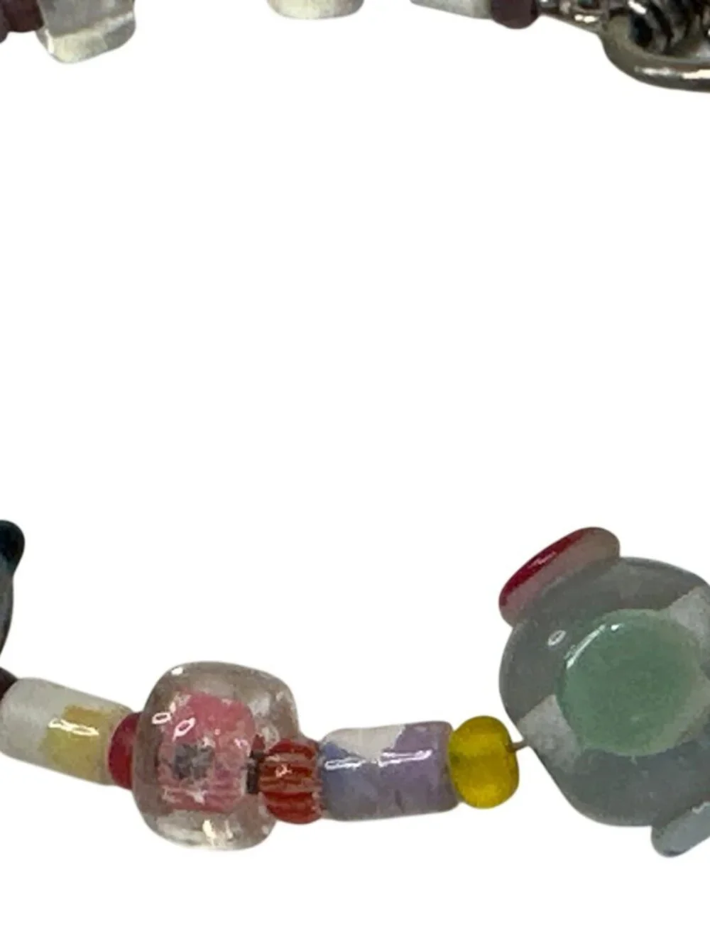 Beaded Bracelet Colorful Glass Toggle Clasp Handmade Artsy Colorful Chunky 7.5